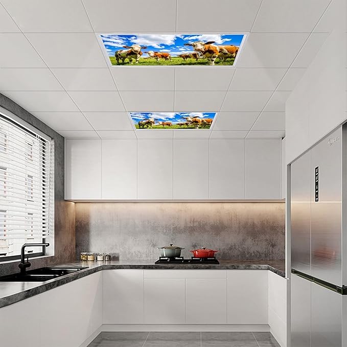 2 Pack Fluorescent Light Covers - Funny Cattle Magnetic Ceiling Light Covers for Classroom & Home Office