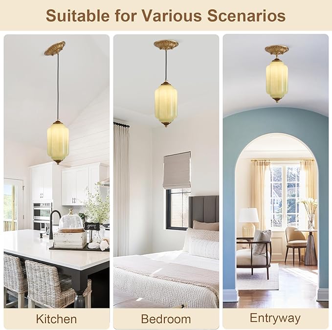 5.5" Small Chandelier Modern Farmhouse Milk Glass Pendant Lighting Fixture Green Hanging Lamp Height Adjustable 1-Light for Dining Room, Entryway, Hallway