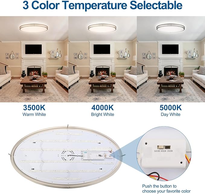 DAKASON 32In Oval LED Flush Mount Light for Kitchen/Living Room, 50W Large LED Ceiling Light Fixture, 3500K/4000K/5000K Adjustable, Dimmable for Dining Room/Bedroom