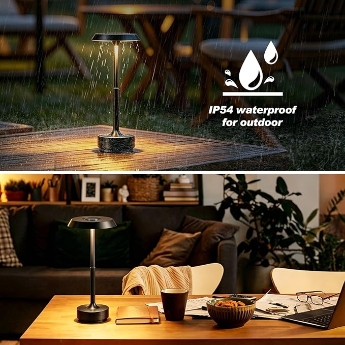 Wireless Desk Lamp Rechargeable 5000mAh Battery Powered Lamp for Counter 3 Color Stepless Dimmable LED Wireless Light for Dining Room Kitchen Outdoor Terrace Support Touch Control (Black)