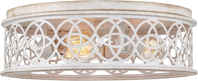 Kira Home Blythe 17" 3-Light Rustic Farmhouse Flush Mount Ceiling Light + Metal Cage Drum Shade, Antique White Finish
