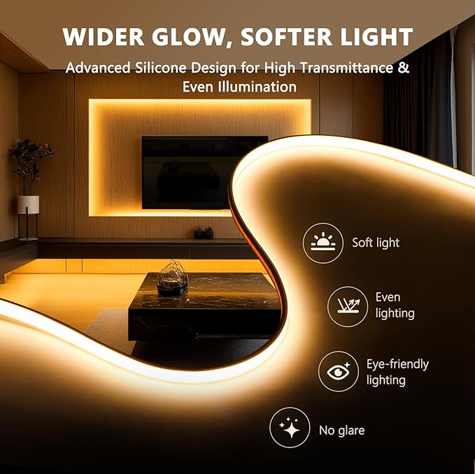V4light 16.4ft Smart Silicone LED Strip for Recessed Lighting, 2700K-6500K CCT, CRI90+ Dot-Free, Works with Alexa, App&Remote, Cuttable & Dimmable, Clip Mount for Wood Slat Wall, Under Cabinet, Stairs
