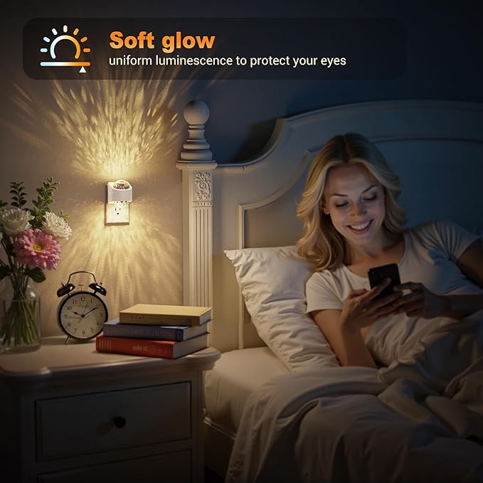 JandCase Night Lights Plug into Wall, 3000K Soft White Star Projector Night Light, Automatic Galaxy Nightlight Plug in with Light Sensor for Bathroom Hallway Room Decor