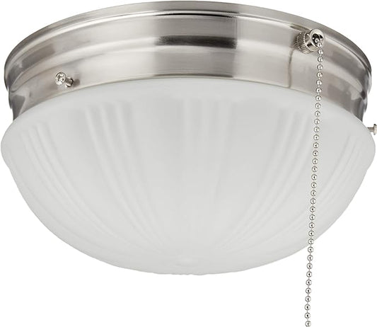 Westinghouse 6721000 Two-Light Flush-Mount Interior Ceiling Fixture with Pull Chain, Brushed Nickel Finish with Frosted Fluted Glass, Diameter: 8.75 Inches