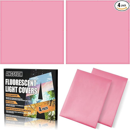 ANGSYLTH 2 x 2 Feet Fluorescent Light Covers - 4 Pcs Covers for Ceiling Lights, Magnetic Light Filters for Classroom, Office, Hospitals, Home (Light Pink)