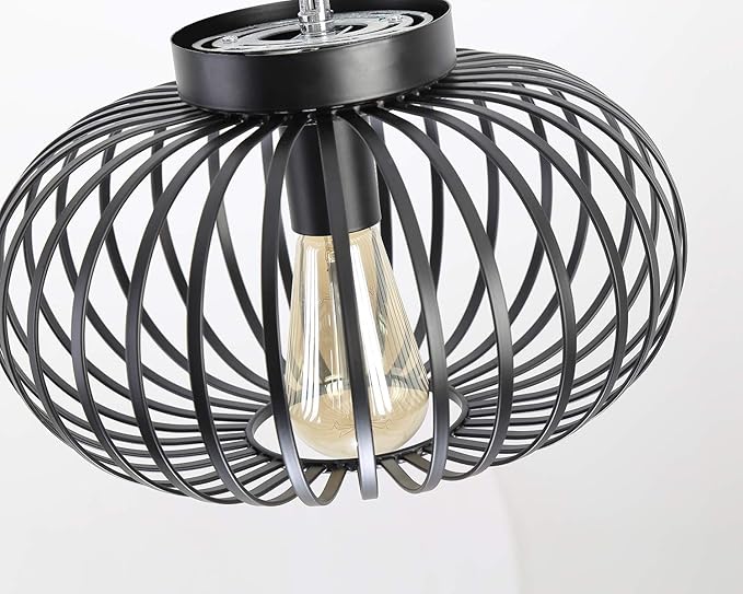 Fivess Lighting Modern Black Flush Mount Light Fixture Industrial Metal Cage Semi Flush Mount Ceiling Light for Hallway Living Room Kitchen Entryway Farmhouse