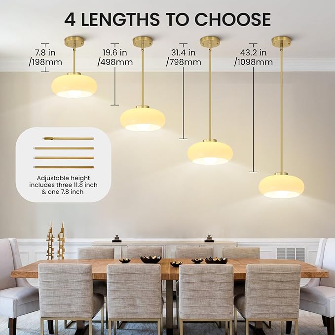 Yunnix Semi Flush Mount Ceiling Light, Gold Light Fixture, Mid-Century Modern Farmhouse Milk Glass Small Light Fixtures for Hallway, Bathroom, Kitchen, Bedroom, Living Room, Closet, Laundry