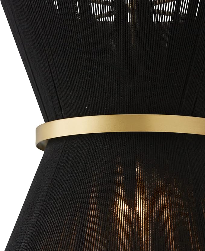 Capital Lighting 341211KP Cecilia Transitional Art Deco Luxe Hand-Wrapped Black Rope Tapered Pendant Light Fixture, 1-Light 100 Watt, 13" H x 12" W, Patinaed Brass
