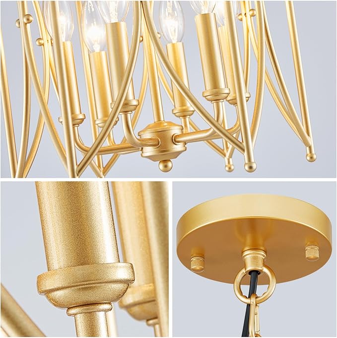 WUZUPS Lantern Pendant Chandelier Rustic Metal Cage Light Modern Lighting Fixture for Kitchen Diningroom Bathroom Livingroom, H 25.4" x W 14.2", E12 Base, Gold