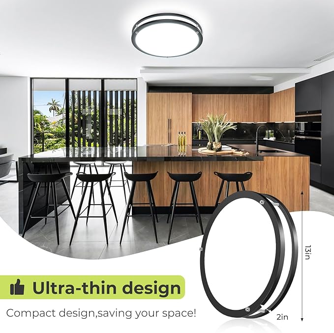 hepside 2Pack Flush Mount LED Ceiling Light with Remote, Dimmable& 3000K-6500K Adjustable Ceiling Light Fixture, Timer, Night Light, 13 inch Black Ceiling Lamps for Kitchen Bathroom Bedroom Hallway