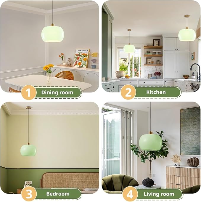 Mid Century Pendant Lights Modern Adjustable Green Glass Pendant Light Fixtures 1-Light Kicthen Island Light Modern Gold Hanging Lamps for Bedroom Hallway Foyer