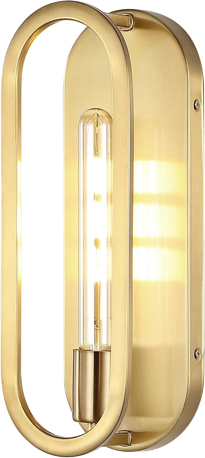 JONATHAN Y 14.25" Brass Gold LED Wall Sconce, 1-Light Mid-Century Lamp for Bathroom Vanity, Bedroom, Hallway, Dimmable Bohemian Metal Fixture, LED Bulb Included JYL9917A
