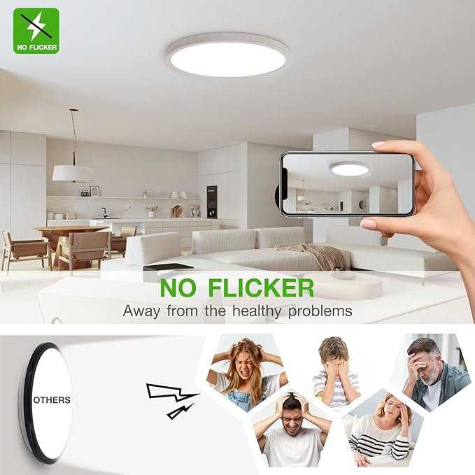 2Pack 15.8Inch LED Flush Mount Ceiling Light Fixture,32W 3200LM, Dimmable CCT 3000K/4000K/5000K,Round Flat Panel Light for Bedroom,0.7Inch Thin Modern Low Profile Ceiling Lights for Hallway,Kitchen