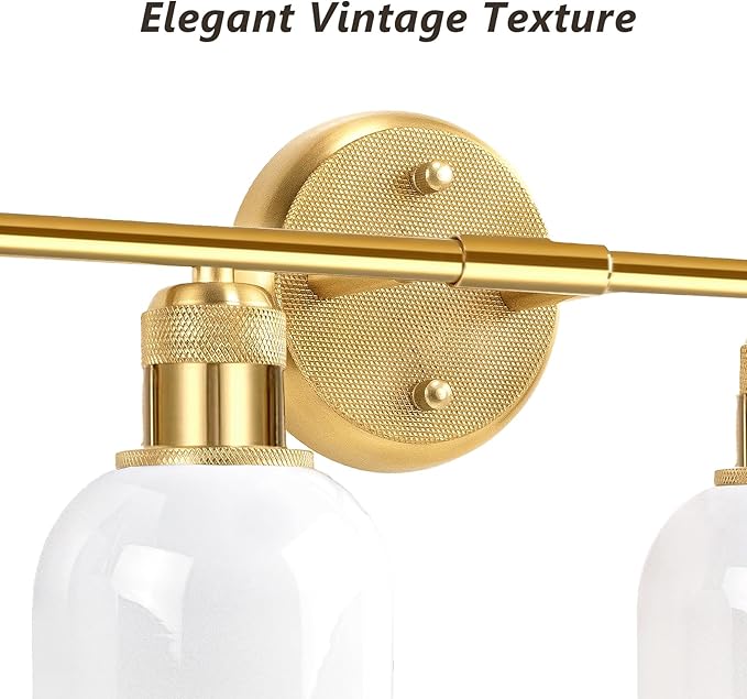 Vintage Gold 4-Light Vanity Light, Light Fixtures with White Glass Shade for Bathroom Mirror Kitchen Living Room Hallway Cabinet Porch