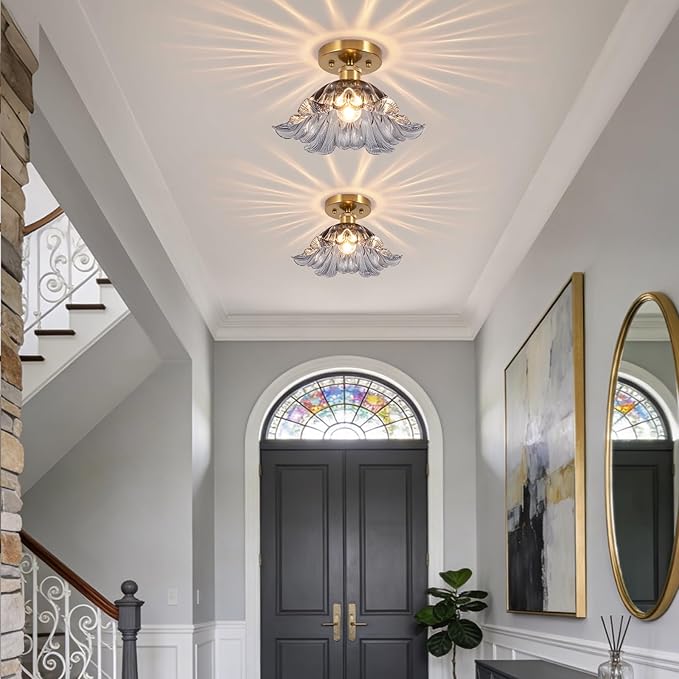 Semi Flush Mount Ceiling Light,Hallway Vintage Lights Fixture Ceiling 11" E26 Gray Blue Vintage Light Fixtures for Closet Hallway Kitchen Dining Room