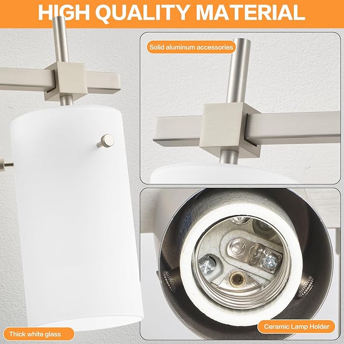SOLFART Brushed Nickel Bathroom Light Fixtures, 3-Light Modern Vanity Light Over Mirror, Wall Sconces with Milky White Frosted Glass Shades, E26 Socket (Bulbs Not Included)