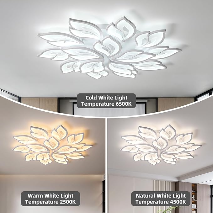 JAYMP 39.4" Flower Shaped Ceiling Light Dimmable Modern Ceiling Lamp Remote Control LED Lighting Fixture for Living Room Kitchen Dining Room (White/15 Petals)