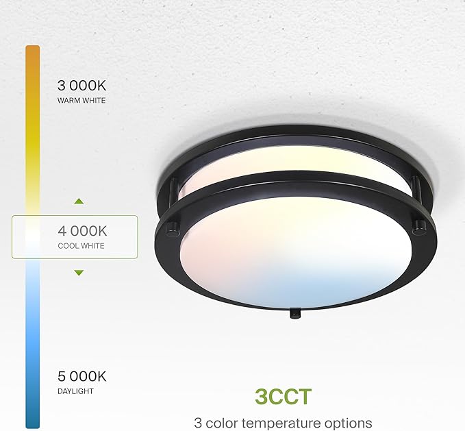 ASD LED 10" Round Flush Mount Lighting, Close to Ceiling Light Fixture | 3CCT, Dimmable, Energy Star, ETL Listed | 16W 1041LM 3000K-5000K 120V | Low Profile Double Ring Lamp | Black, 4 Pack