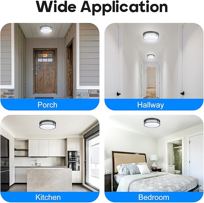WISBEAM 13 Inch Matte Black Flush Mount Ceiling Light, 23W LED Ceiling Lighting Fixture with 5CCT(2700K/3000K/3500K/4000K/5000K), Dimmable LED Light Fixtures Ceiling Mount for Kitchen Bathroom Hallway