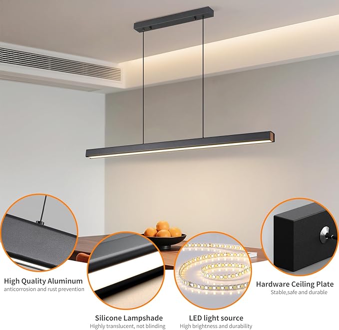Modern LED Linear Pendant Light, 70IN Ceiling Chandlier Light Fixtures Hanging with Remote Control 3000k-6500K Adjustable Color Temperature Island Light for Dining Room, Kitchen
