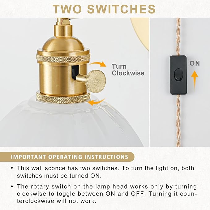 Plug in Wall Sconce, Vintage Sconce Light with Tulip Milk White Glass Lampshade, Bedside Wall Sconce with Switch and Plug in Wall Lamp Cord, Gold Wall Light for Bedroom