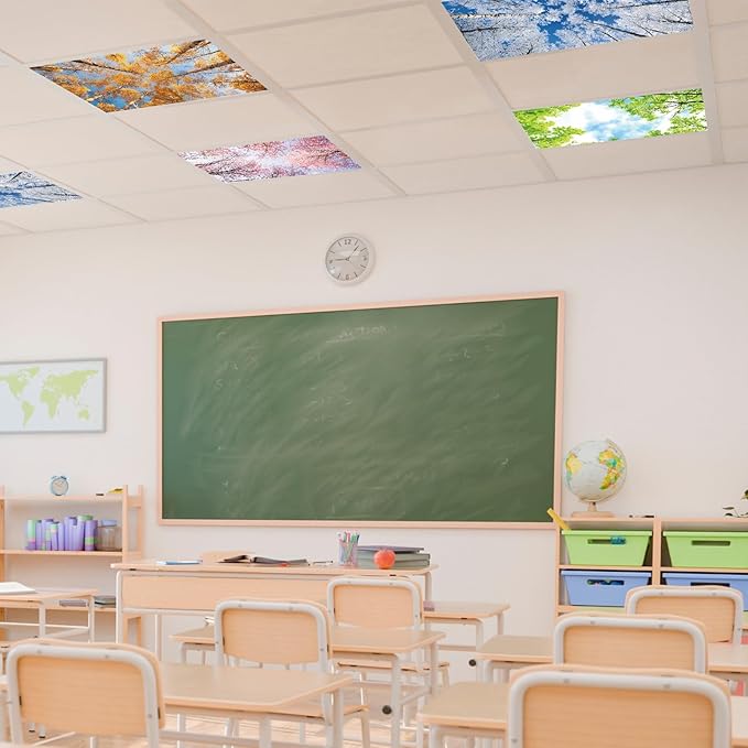 8 Pcs Fluorescent Light Covers with 80 Magnets Decorative for Classroom Ceiling Light 4 x 2 Feet Magnetic Light Covers Filter Easy Install for Office Hospitals & Home Drop Ceiling Supplies (Season)