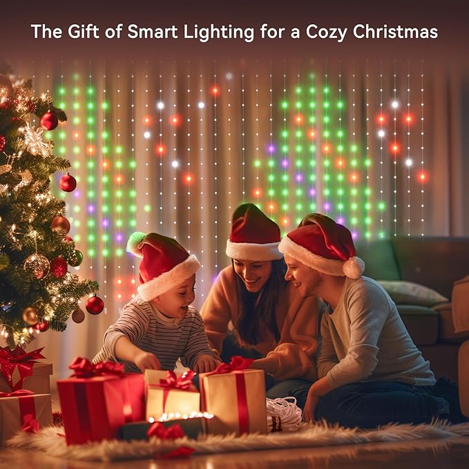 AI Smart Curtain Lights, 441 LEDs Indoor Color Changing Lights, Music Sync Dynamic DIY, for Valentine's Party Decor, Holiday, Wedding Backdrop, Kids Bedroom, LivingRoom, Waterproof, 5.5x5.6FT