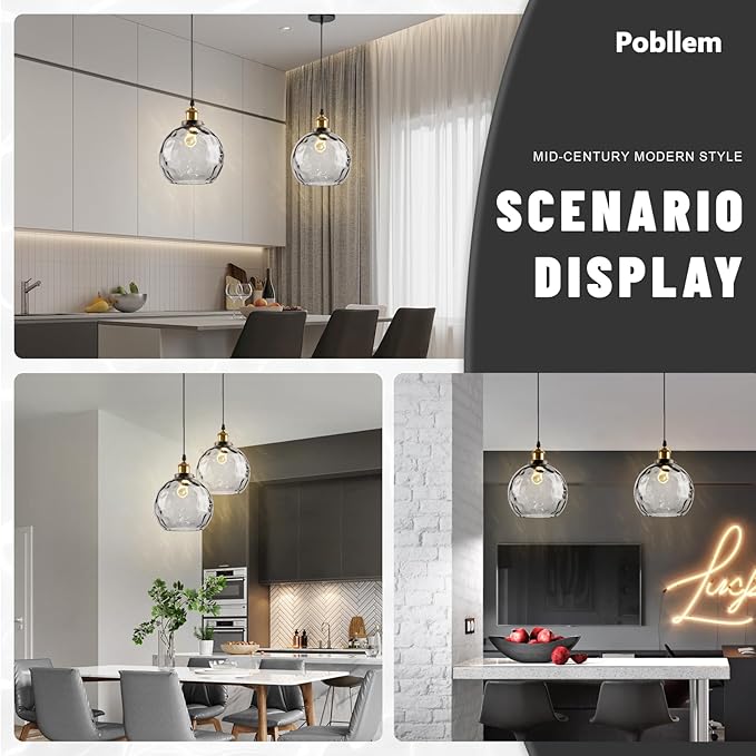 Smoke Gray Glass Pendant Light, Vintage Pendant Lights Kitchen Island Dining Room Pendant Lighting with Hammered Globe Shade, Industrial Hanging Light 1-Light Chandelier for Bedroom Home Bar
