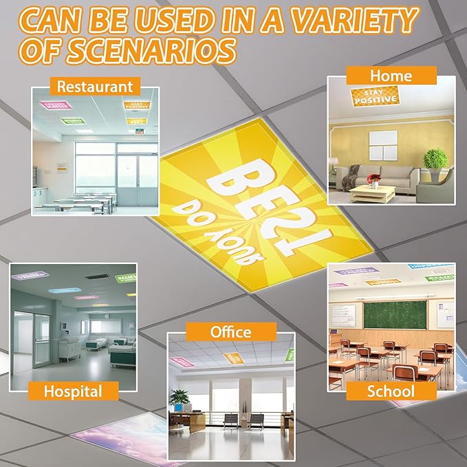6 Pcs Fluorescent Light Covers with 60 Magnets Decorative for Classroom Ceiling Light 4 x 2 Feet Magnetic Lights Covers Filter Easy Install for Office Hospitals & Home Drop Ceiling Supplies (Positive)