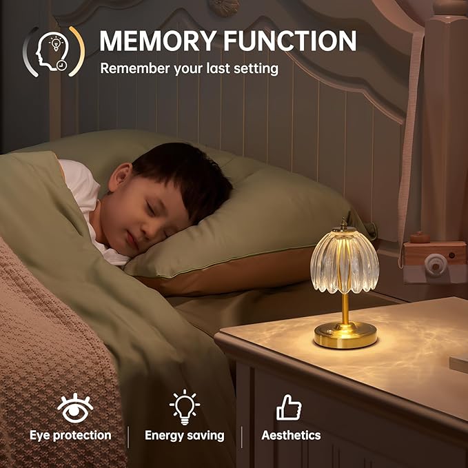 Shenmoyl Set of 2 Tulip Table Lamp with 5200mAh Battery & Touch Control, Cordless Small Table Lamp with 3 Colors, Rechargeable Battery Operated Table Lamps for Nightstand, Bedroom (Transparent Tulip)
