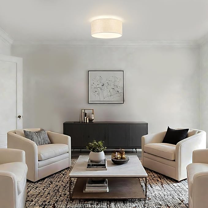 13Inch Modern Semi Flush Mount Ceiling Light,3-Light Drum Ciling Fixture with Soft Neutral Style for Bedroom,Living Room,Kitchen,Hallway,Entryway,Home Ambient Lighting