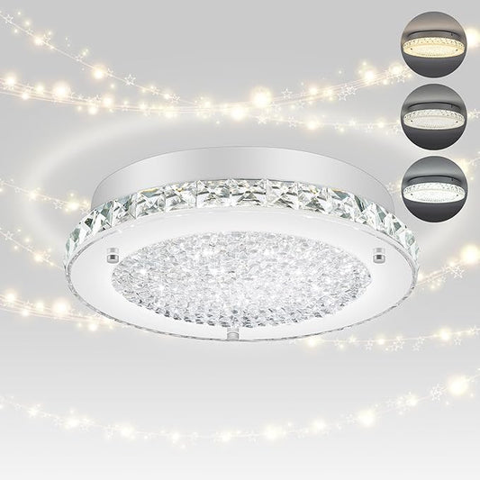 Crystal Flush Mount Ceiling Light 3000/4000/5000K Modern Crystal Light Fixtures Ceiling Mount for Bathroom Hallway Porch Laundry Room Cloakroom 11", LED, Dimmable