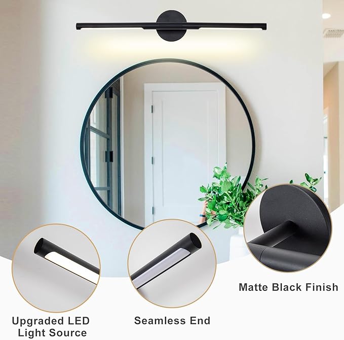 Matte Black Bathroom Light Fixtures Over Mirror 30 Inch, 20W 360° Rotatable Dimmable 4000K Led Vanity Light Bar, Modern Bathroom Vanity Lights Above Mirror