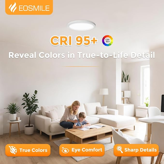 1Pack 15.8 Inch LED Flush Mount Ceiling Light, 35W, 120lm/W, 4200LM, CRI95+, 2700K-5000K 5CCT & Dimmable, White Thin Flat Surface Mount Lights for Bedroom, Living Room, Dining Room, Garage