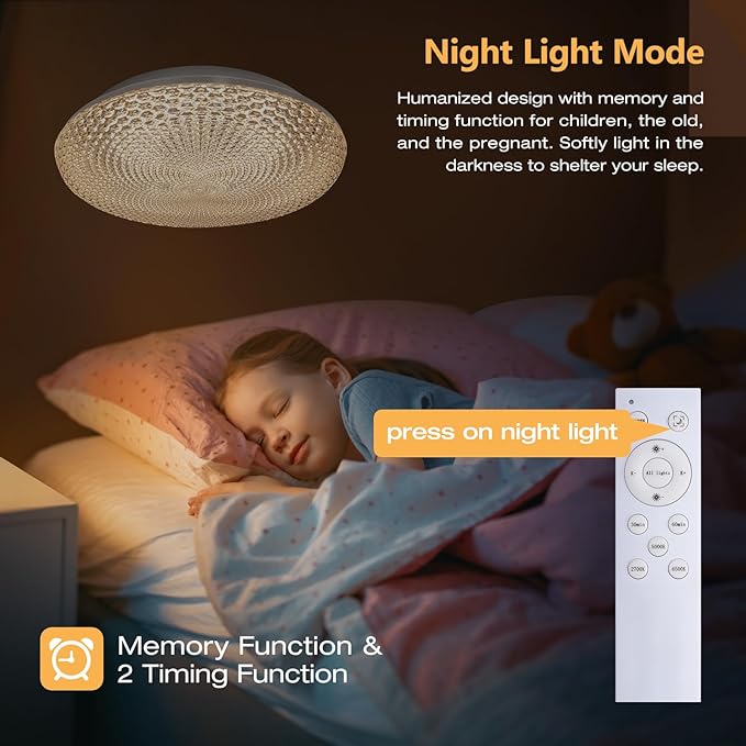 OOWOLF Flush Mount LED Ceiling Light Fixture, 2700K-6500K Super Bright 36W 3600LM 13.78 Inch Dimmable Warm/White Light Kitchen Light Modern Ceiling Lamp for Bedroom Bathroom, Chandeliers with Remote