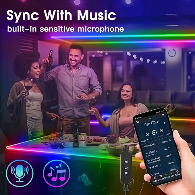 LED Strip Lights with Smart IC, 32.8Ft RGB IC LED Lights for Bedroom, App Control Color Changing Strip Light with Remote Music Sync for Home Game Room Kitchen Party Bar Indoor Lighting Decor