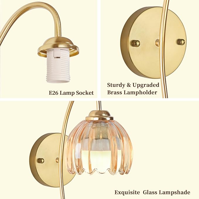 Vintage Battery Wall Sconce with Flower lampshade,Rechargeable Battery Powered Wall Lights,Wall lamp with 15 Colors for Bedroom Living Room Home Decor (Amber Tulip, 2 Light Battery Operated)