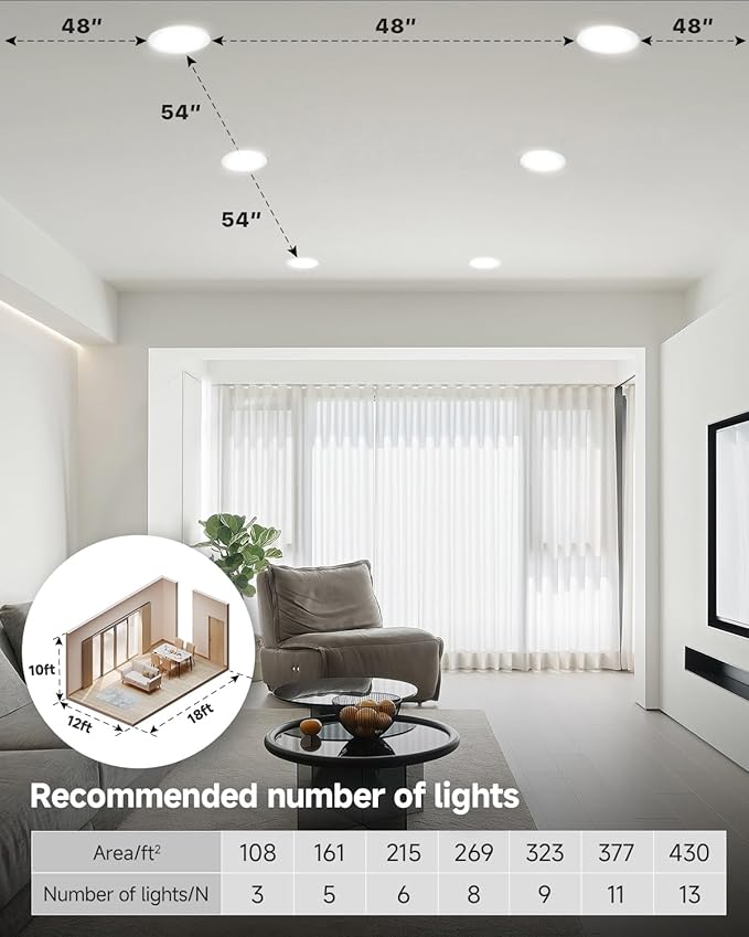 Ensenior 6 Pack 6 inch 5CCT LED Eyeball Recessed Lighting, 360°+90° Rotatable, Dimmable Gimbal Recessed Lights, CRI90+, Canless Angled Adjustable Ceiling Downlight, 1300LM, 12W=115W, 120V - ETL&FCC