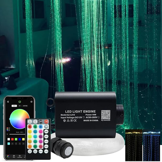 AKEPO 16W RGBW Optical Fiber Curtain Lights Kit, Waterfall Curtain Light for Sensory Room Decoration with Flash Point Fiber Optic Cables 450 Strands 0.03in/0.75mm 13.1ft/4m