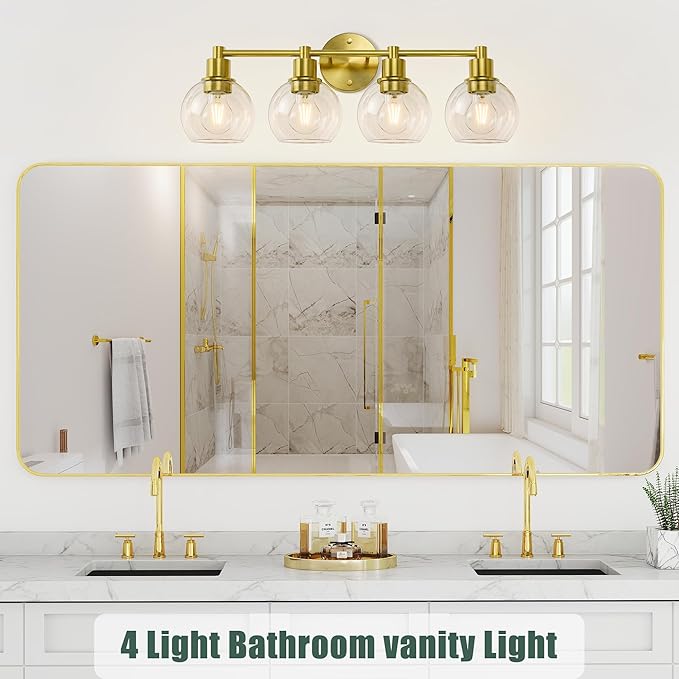 Espird 4 Light Bathroom Light Fixtures, Brushed Brass Bathroom Vanity Lights, Modern Vanity Lights 4-Light Globe Bathroom Vanity Lighting Fixture Over Mirror