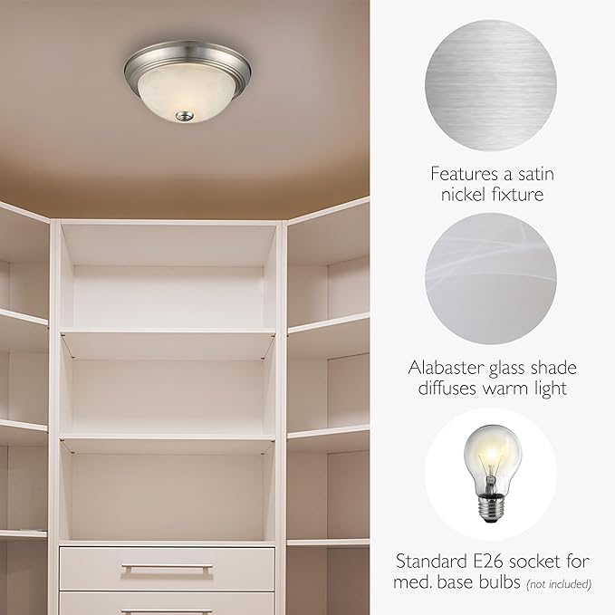 Design House Ceiling Light, Flush Mount, Dimmable, Uses (2) 60W Bulbs, Satin Nickel, 11.25 in D x 4.75 in H, 2-Pack Includes Two Ceiling Lights, 587527