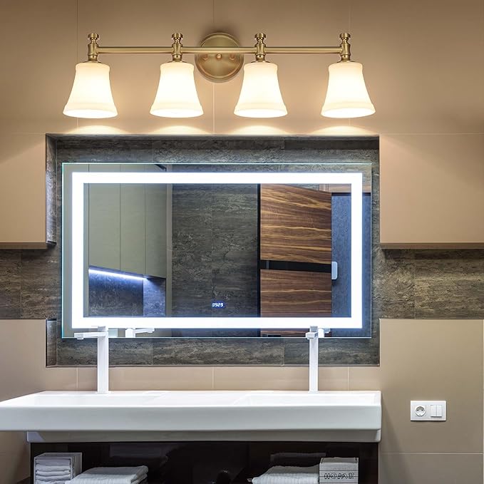 Bathroom Vanity Light Fixtures, Traditional Aged Brass 4 Lights Wall Sconce Lighting with Opal Glass Shade, Porch Wall Mount Light Fixture for Bathroom, Mirror Cabinets Hallway Stairs