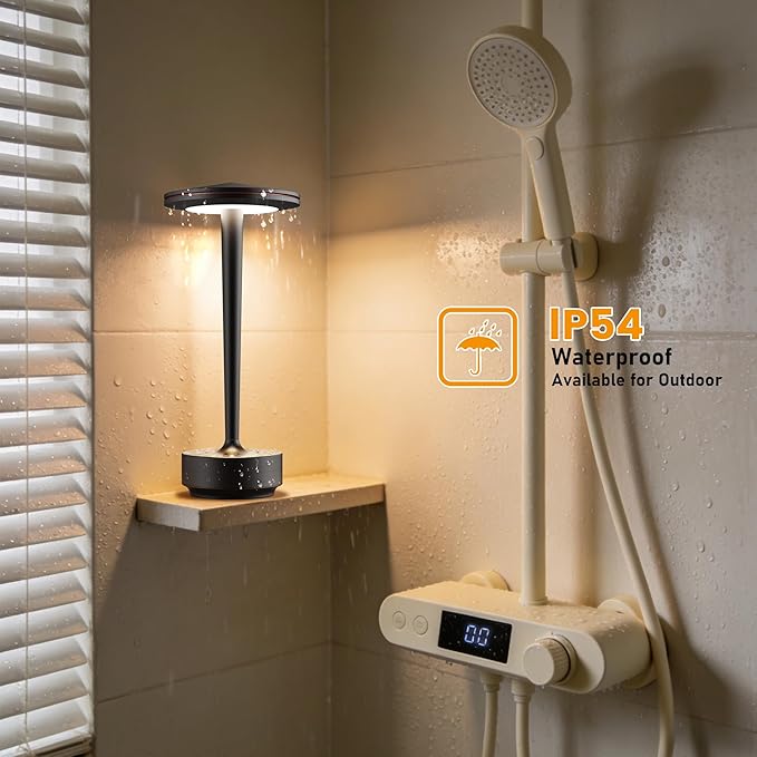 Cordless Table Lamp Rechargeable,6000mAh Battery Operated LED Desk Lamp 3 Color Stepless Touch Dimming,Waterproof Portable Memory Function Light for Bedroom,Outdoor,Patio,Dining,Restaurant Black 2P