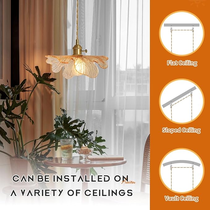 2 Pack Pendant Lights 15ft Hanging Light with Plug in Cord Mid Century Modern Pendant Light Fixtures Hand Blown Amber Glass Pendant Light Plug in Hanging lamp for Kitchen Living Dining Room