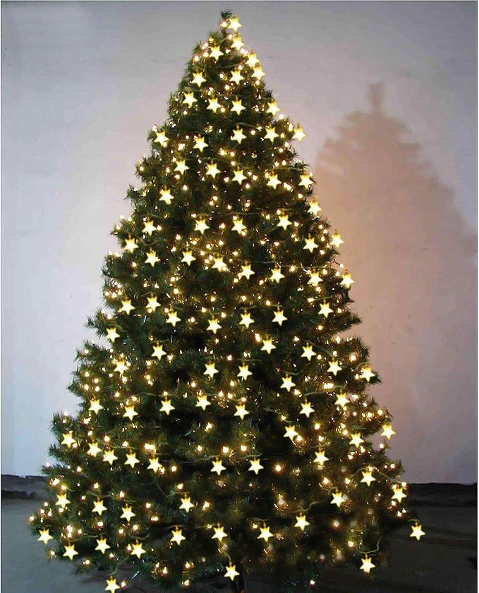 Warm White 50 Led Star Fairy Lights with Remote Control, Battery Powered Five-Pointed Star String Lights