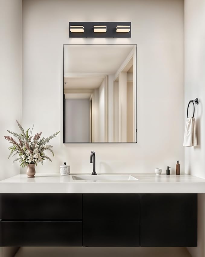 VONLUCE Bathroom Vanity Light Fixture, 3-Light Modern LED Vanity Lights, 3CCT Adjustable Bathroom Light with Memory Function Rotatable Shades, 18" Wall Lighting Fixture Over Mirror, Matte Black