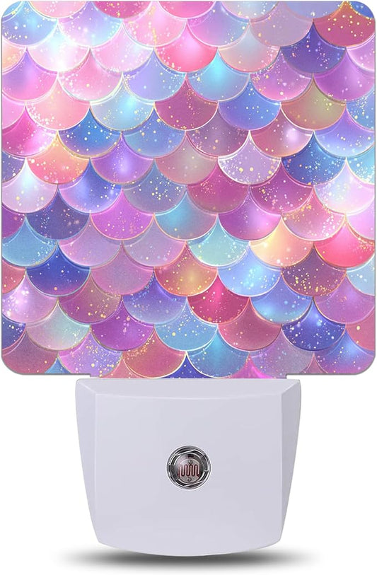 Mermaid Scale Night Light Plug-into Wall Nightlight with Dusk to Dawn Sensor, Energy Efficient Lamp for Bedroom/Bathroom/Kitchen/Hallway/Stairs