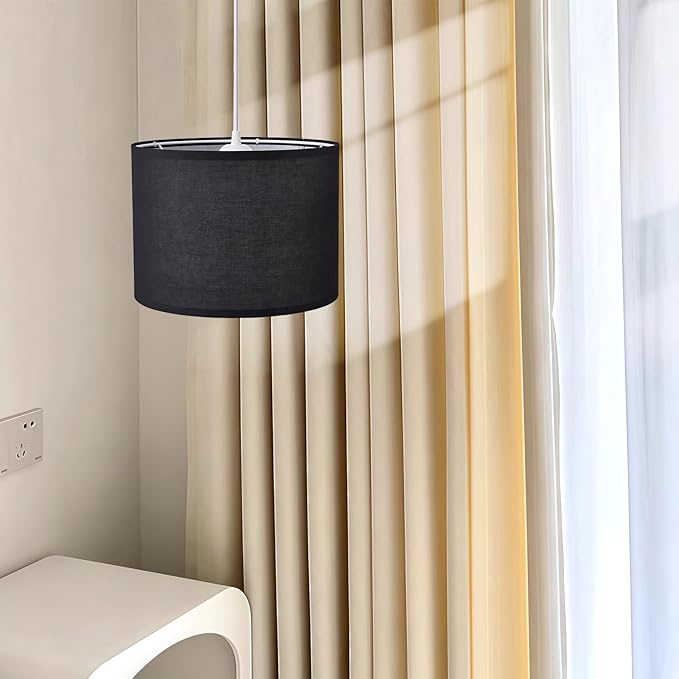 KUAUGST Plug in Pendant Light, 15 FT Hanging Lamp with Plug in Cord, On/Off Switch, Pendant Lighting with Fabric Shade, Hanging Light Fixture for Living Room, Bedroom, Dining Room, Kitchen