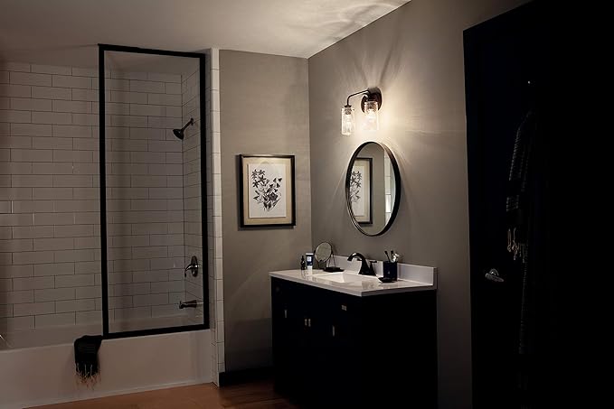 KICHLER Braelyn 14.75" 2 Light Vanity Light with Clear Seeded Glass Olde Bronze®