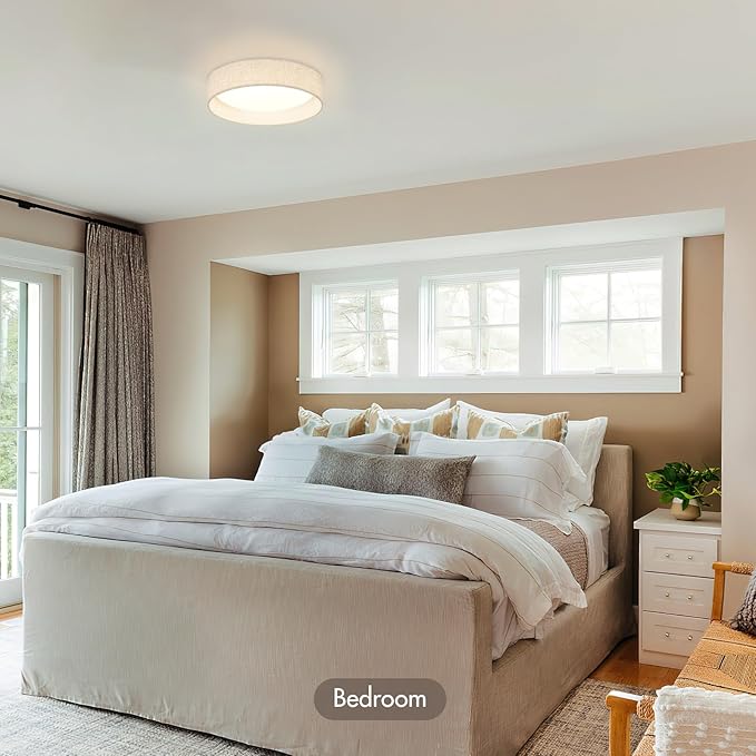 Modern Linen LED 13 Inch Ceiling Light Fixture with 24W 5CCT, Flush Mount Low Profile Room Lamp, Dimmable Minimalist Lighting for Bedroom, Kitchen, Hallway, Closet, Entryway
